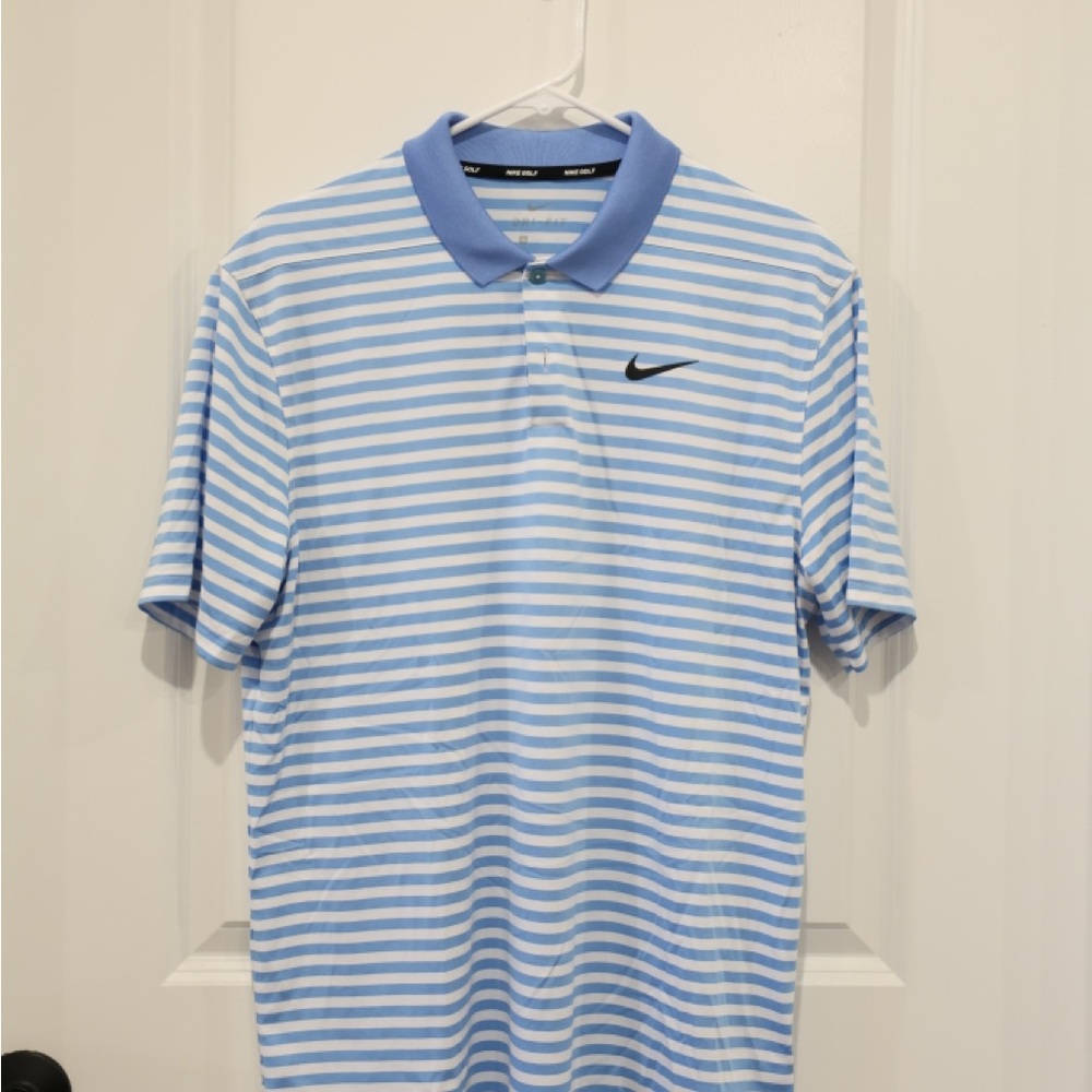 Nike Men's Blue Striped Polo Shirt
